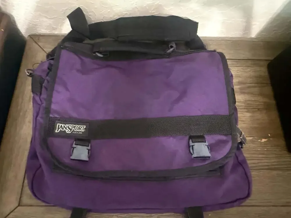JanSport Vintage Purple and Black Messenger Bag with Organizer Compartment